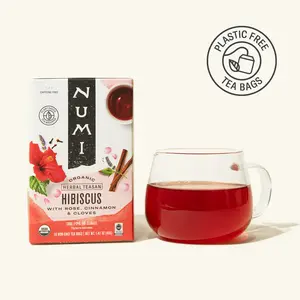 Numi Organic Herbal Teasan Hibiscus with Rose Cinnamon & Cloves - Plastic Free Tea Bags - Sweet Tangy Flavor