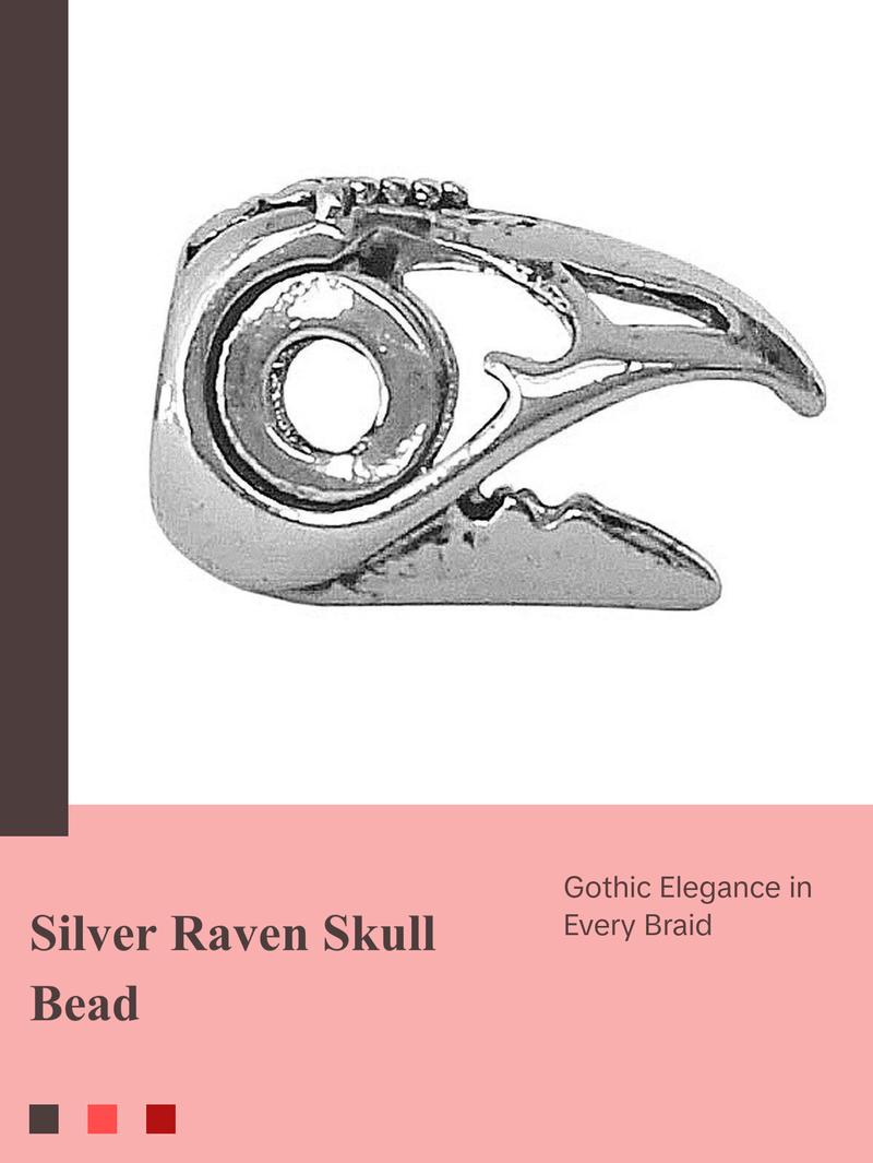 MEDIEVAL METAL Raven’s Skull Hair Bead Silver Finish Gothic Viking Accessory for Braids Dreadlocks & Viking Inspired Hairstyles