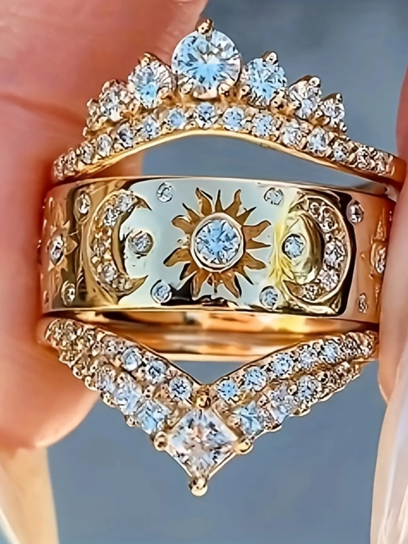 Elegant Copper Jewelry Statement Rings Set, Elegant Fashion Rings, Real Rings, Symbolic Sun Moon Design, Luxury Style for Men & Women, All Season Wear, Unique Gift Idea, Elegant Everyday Ring, Geometric Design Ring
