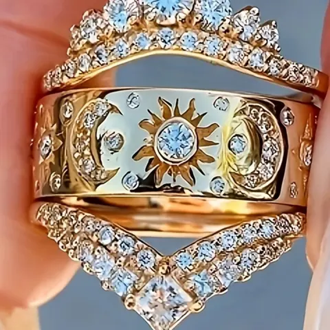 Elegant Copper Jewelry Statement Rings Set, Elegant Fashion Rings, Real Rings, Symbolic Sun Moon Design, Luxury Style for Men & Women, All Season Wear, Unique Gift Idea, Elegant Everyday Ring, Geometric Design Ring