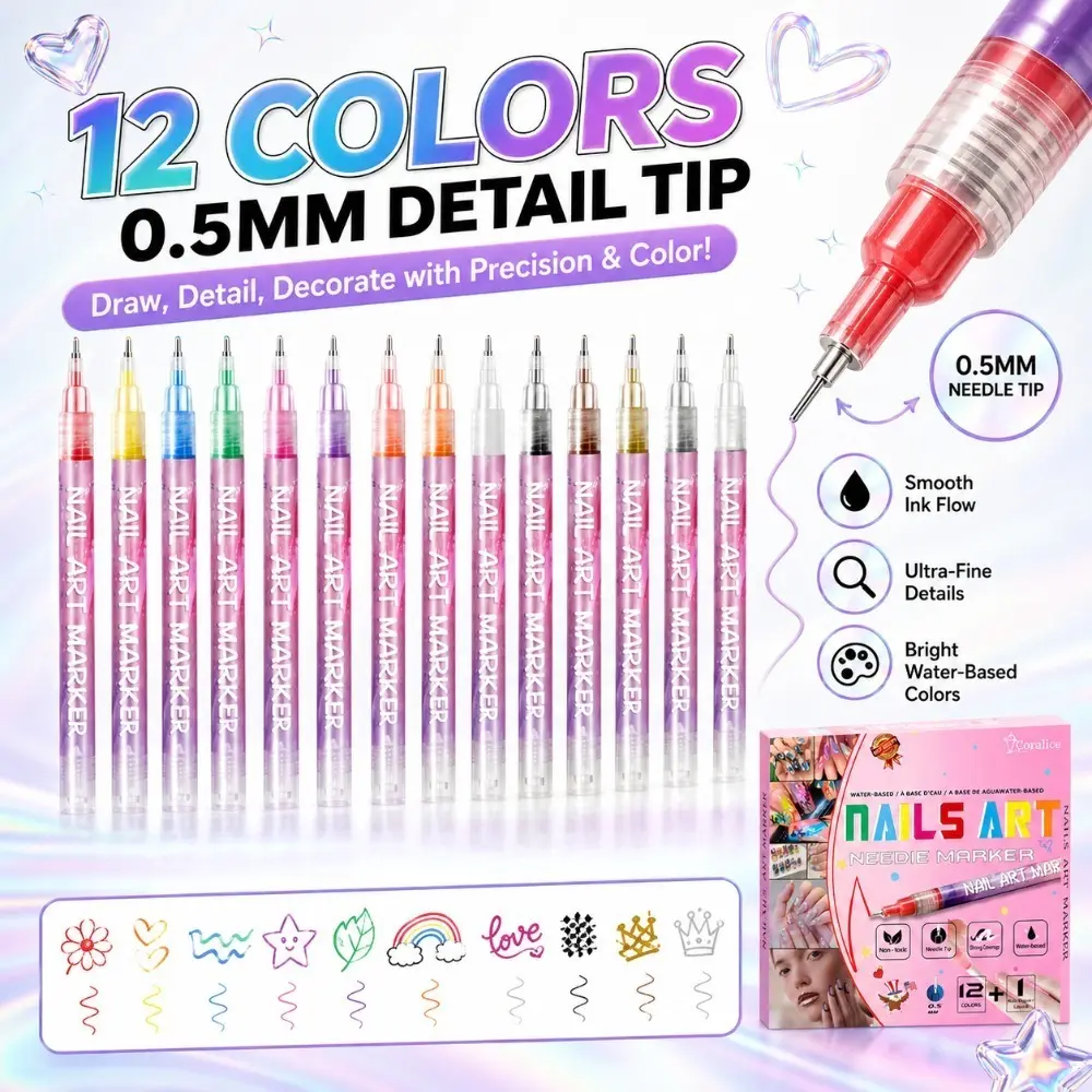 Nail Art Kit with 12 Pcs Acrylic Graffiti Pens, Quick-Dry Smooth Nail Polish & 10 Stencils - 23-Piece DIY Manicure Set for Teens, Complete Nail Kit, Nail Care