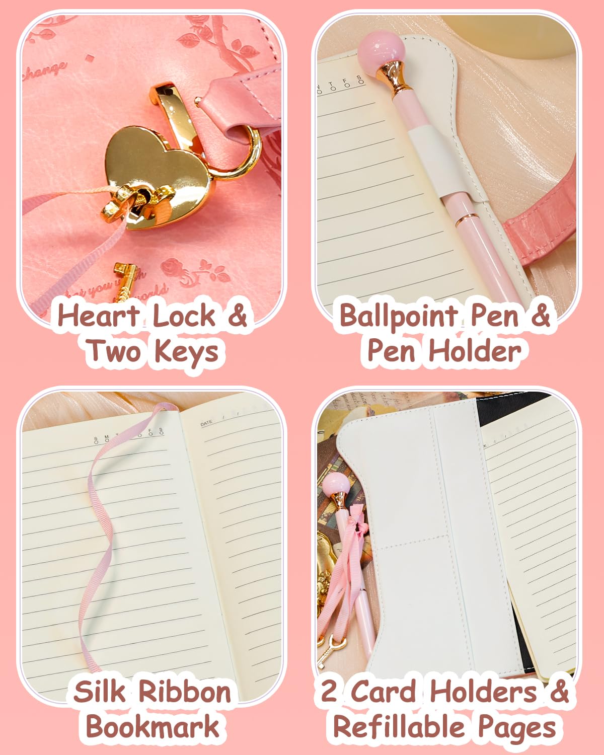 Girls’ diary with lock and key, 360 gold-edged journal for women, B6 refillable notebook with pen and bookmark gift set Girls’ diary with lock and key, 360 gold-edged journal for women, B6 refillable notebook with pen and bookmark gift set