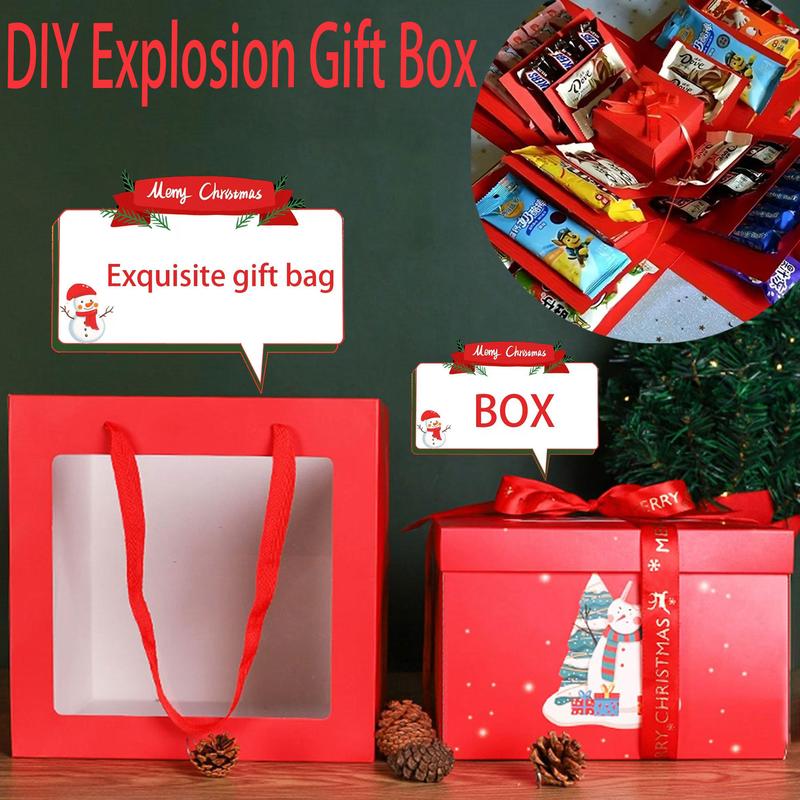 5-Story Surprise Explosion Gift Box with Ribbon, Multi-Pocket Snack ...