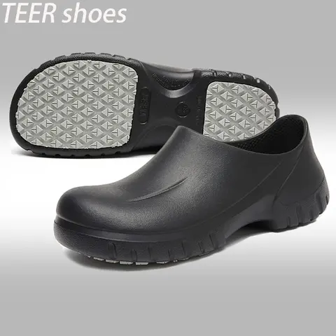 TEER Men's Slip-Resistant Work Protective Mules - Minimalist Good Quality EVA Upper Slip-On Waterproof Restaurant Shoes with Soft Soles for Casual Daily Use - Paisley, Polka Dot