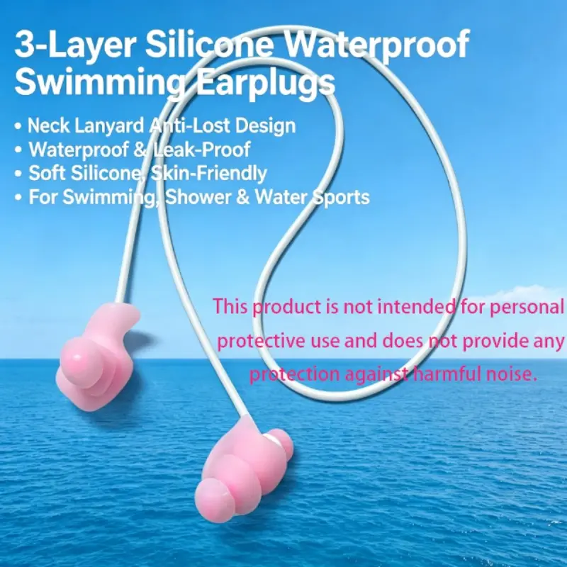 Soft Silicone Earplugs with Lanyard, Waterproof Reusable Earplugs for Swimming and Bathing, Spiral Design, Prevents Loss