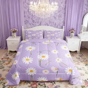 Cute Flower Comforter Set,White Daisy Floral Bedding Set for Kids Boys Girls Room Decor,Botanical Plants Wildflower Down Comforter,No Sheets