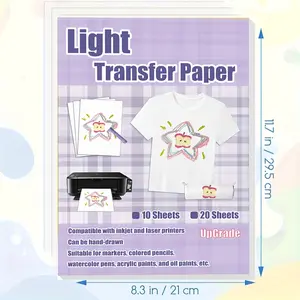 A4 20sheets Iron on Heat Transfer Paper for Dark and Light T Shirts Printable Heat Transfers Paper for Laserjet & Inkjet Printers / Painting, non mirror