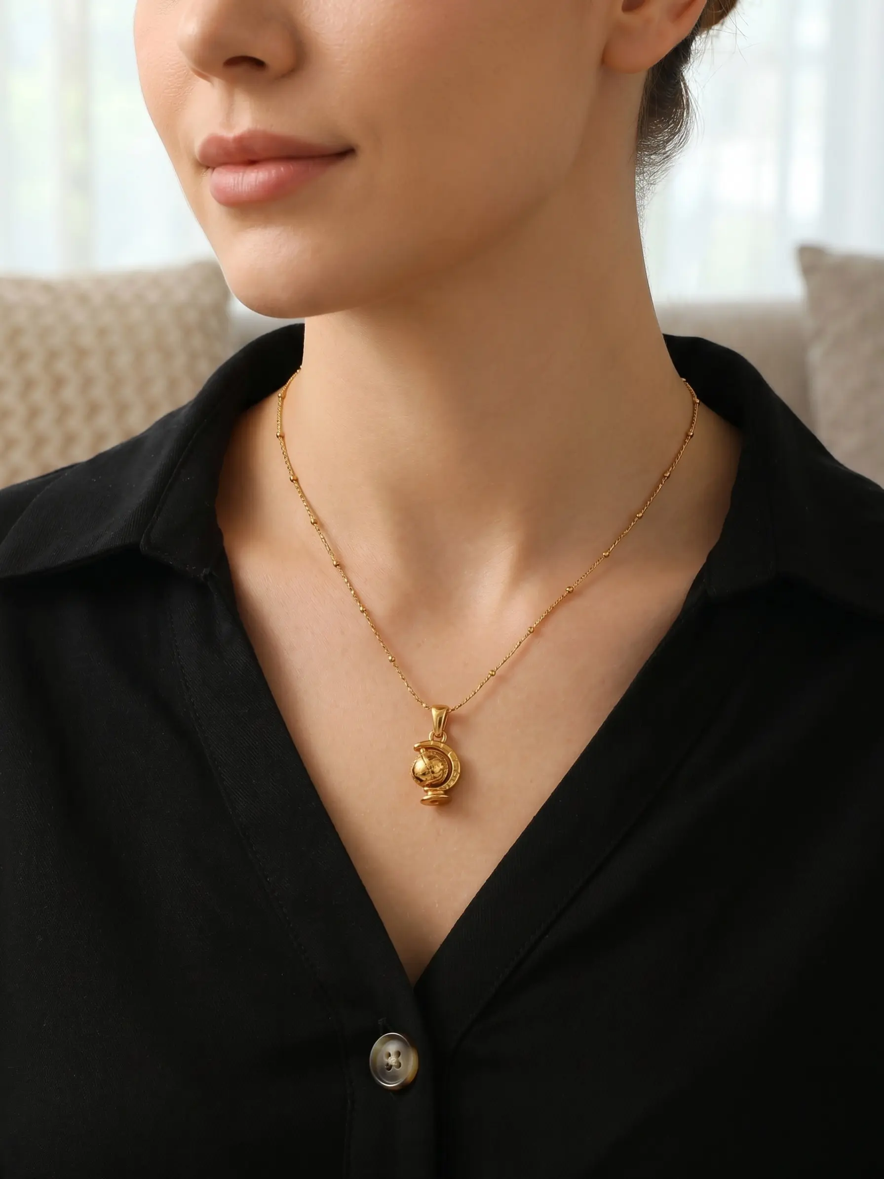 Vintage Globe Pendant Necklace, Stainless Steel Jewelry