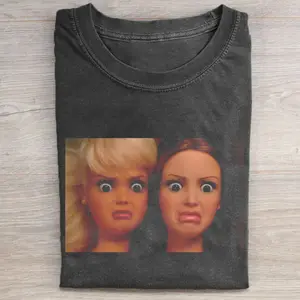 Disturbing Barbie Doll Faces Reaction Meme, Weirdcore Nostalgia Horror Aesthetic, Internet Shock Meme Graphic Tee for Trendy Streetwear, Unisex Cotton Crewneck T-Shirt Menswear Womenswear Streetwear Top