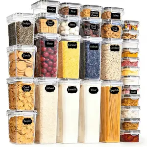 7/15/24-piece set Modular Airtight Pantry Storage Containers, Space-Saving Plastic Food Containers for Small Kitchens