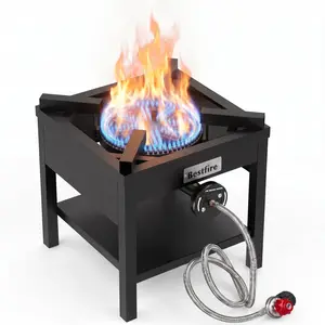 BESTFIRE 260K BTU Heavy Duty Outdoor gas Stove – High Pressure Camping Burner with 0-20 PSI Regulator & Steel Braided Hose for Turkey Frying, Home Cooking, Large Pot Boiling | Propane Cooker picnic portable single