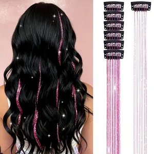 Clip in Hair Tinsel, Pack of 6 Pcs ,Glitter Tinsel Hair Extensions , Festival Tinsel Fairy Hair Extension Party Dazzle Hair Accessories Strands Kit for Women Girls Kids
