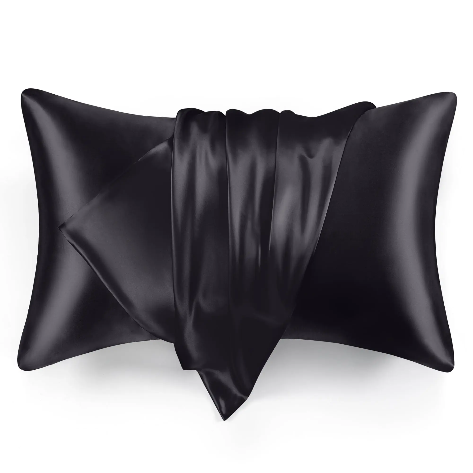 2pc Queen Size Satin Pillowcases (20in×30in), Breathable Quick-Drying Silky Cooling Pillow Covers for Hair & Skin, Machine Washable Envelope Closure Black Home Supplies Pillowcases