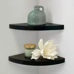 9.45" Wood Round Corner Floating Shelf, Set of 2, Black 9.45" Wood Round Corner Floating Shelf, Set of 2, Black