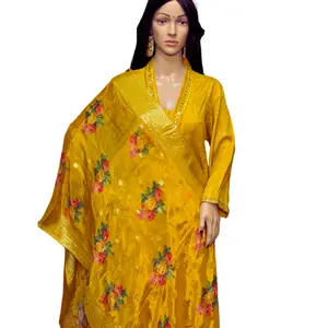 Indian Tradition Ready To Wear Royal Mustard Yellow 3-Piece Anarkali Set (3XL)