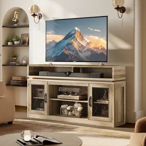 WLIVE Farmhouse TV Stand for TVs Up to 65 Inches, Tall Entertainment Center with Storage Cabinets & LED Lights, Media Console for Living Room, Bedroom, Home Theater