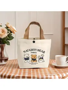 【Tiny Bear Bag 】Mini BUTTON-TO-GO Tote  Your New Lunch & Work BFF！Cute Canvas Eco Bag Fits Snacks, Makeup, & Main Character Energy    #TinyBag #LunchBagGoals #WorkFromCafe #SchoolVibes #SustainableFashion #BearLover