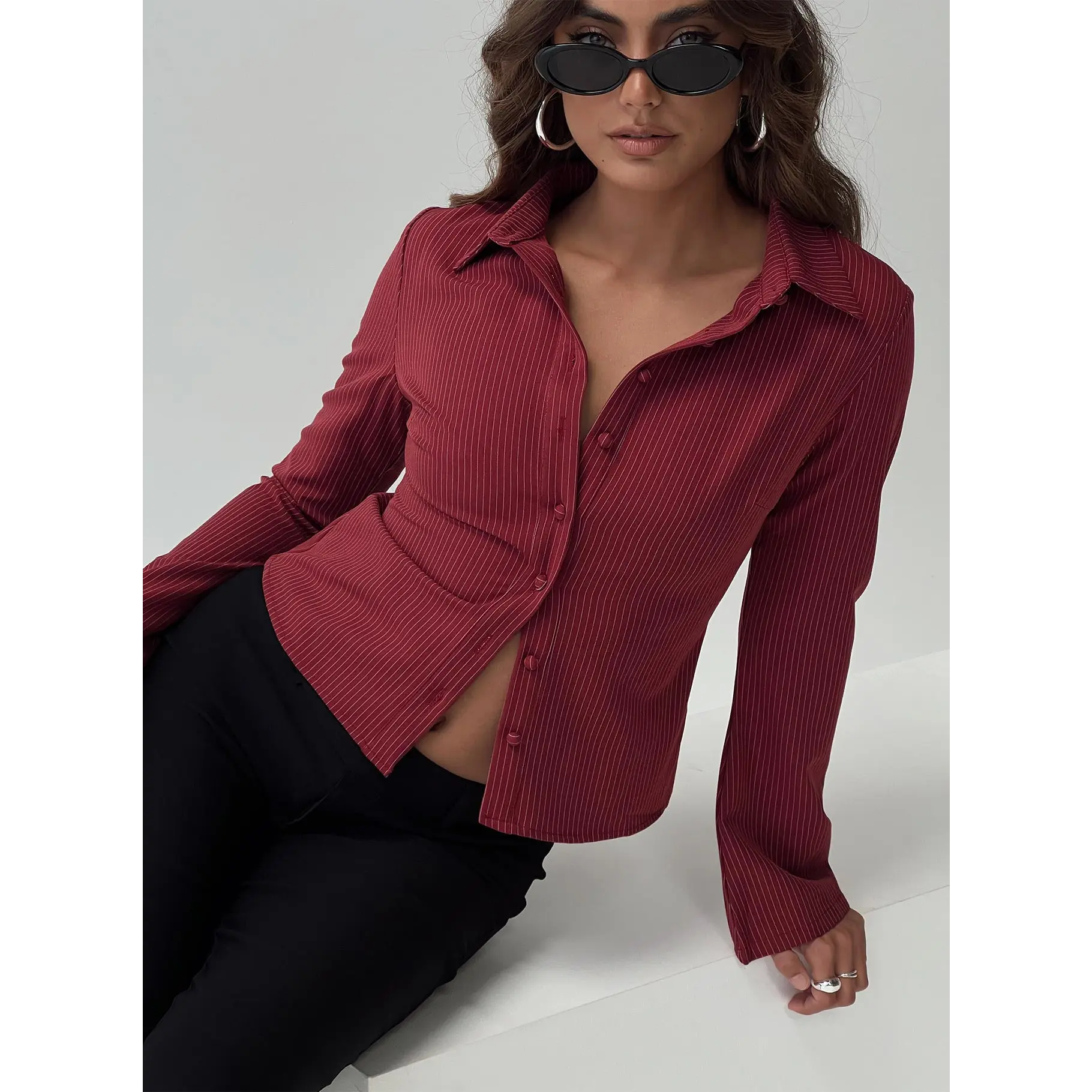 Anni Pinstripe Shirt Red Anni Pinstripe Shirt Red