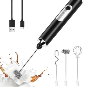 Handheld Milk Frother Wand for Coffee, Rechargeable Electric Whisk with 3 Heads 3 Speeds Drink Mixer Coffee Frother For  Coffee, Lattes, Cappuccino, Matcha, Hot Chocolate & Creamer - Black