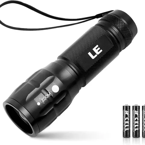 Lighting EVER High-Brightness LED Flashlight - 140lm LED Lights, 492ft Beam Reach, 128g Rust-Resist Alloy, Compact 4.2in x 1.2in Slim Portable Torch, Waterproof, Adjustable-Focus, AAA Batteries Included, Non-Rechargeable EDC Emergency Tool for Camping