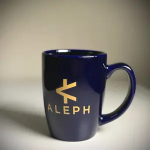 Aleph Coffee Ceramic Mug 12 oz - Navy Blue with Gold Logo - Durable & Stylish Drinkware