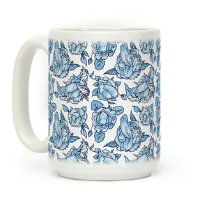 [MADE IN US] Floral Penis Blue Coffee Mug, 11 oz or 15 oz Ceramic Drinkware with Large Handles, Printed in the USA