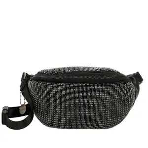 Ampere Creations Tatiana Vegan Leather Faux Black Diamond Studs Belt Bum Bag