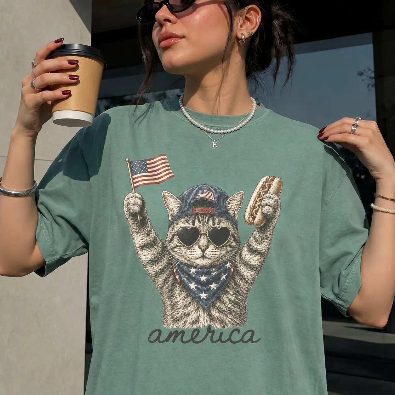 Comfort Colors Patriotic Cat Shirt, Cat Lover Gift, 4th Of July Shirt, America Tee, Independence Day Graphic