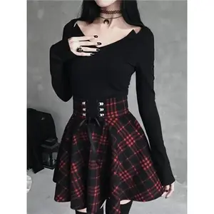 Black Checkered Women's Gothic Skirt Women Pleated Plaid Skirts Spring Autumn Girl Hip Hop Female Punk Goth Mini Skirt Clubwear