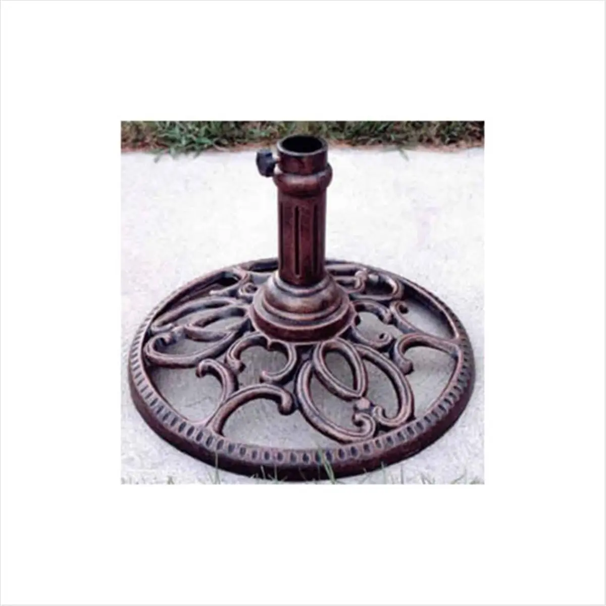 212 MAIN Round Cast Iron Umbrella Stand - Antique Bronze, 1.875 inches, Curved Base, Corrosion Resistant, Scroll Ring, Easy Assembly Required, Sturdy Construction, Outdoor Furniture Set