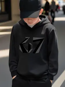 New Spring And Autumn Children's Clothing, Boys And Girls' Creative Hooded Sweatshirts, Graphic Casual Hoodie, 3d Number 67 Printed Tops, Trendy, Daily Wear That Is Versatile And Suitable For All Occasions, Ideal Gift Choice