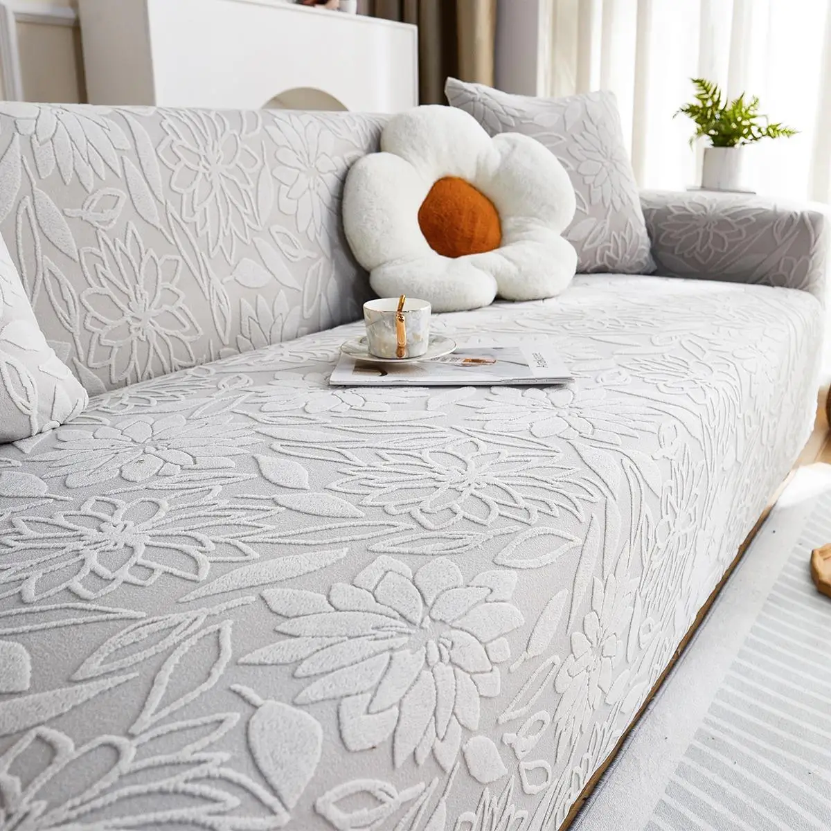 Home Decor Flower Pattern Cozy Elegant Sofa Cover, 1 Count Soft Comfortable Sofa Cushion Cover for Couch for Living Room Decor, Couch Cover for Home,