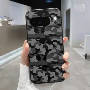Rounded Edge Phone Case for Google Pixel 10 9 8 7 Pro A XL Gray Camouflage Art Pattern Anti-Scratch Shockproof Soft Liquid Silicone Protective Cover Smartphone Casing