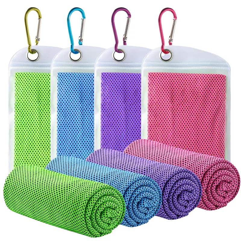 4 Packs Cooling Towels, 40" x 12" Microfiber Cooling Towels for Neck and Face, Soft Breathable Gym Towels for Working Out with Waterproof Bag & Carabiner, Sweat Towels for Running, Yoga, Travel, Climb