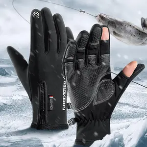 GTUBIKE Waterproof Winter Fishing Gloves 2 Finger Flip Windproof Women Men Gloves Velvet Warm Protection Fish Angling Gloves