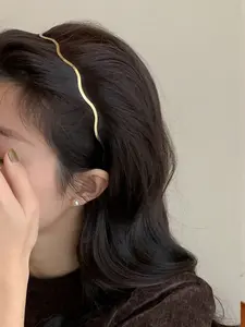2pcs Fashionable Women's Gold-Colored Metal Wavy Hairband, Curved Headband, Geometric Thin Headband For Daily, Party, Elegant Headwear,HairBand,Hair Hoop Headbands, Headband Accessory