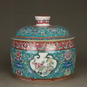 Jingdezhen Produced Enamel Craft Fu Shou Hua Tea Canister, Collectible Porcelain Ornament