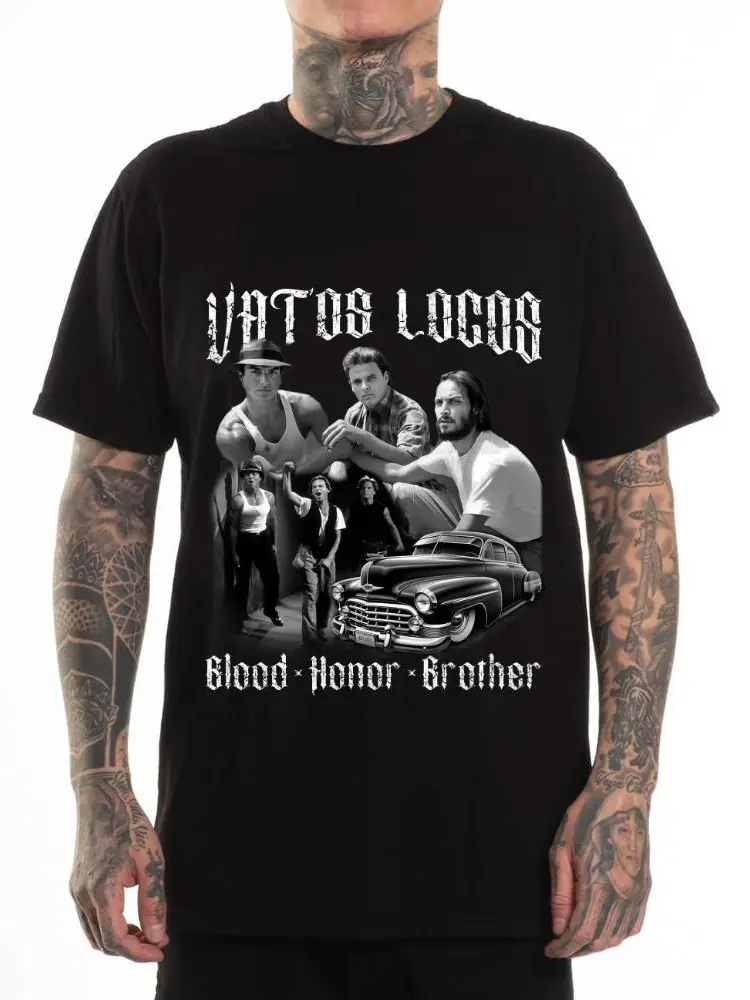 Vatos Locos Blood Honor Brother Chicanos Clothing, Chicano Streetwear, Fashion, Cholo Style, Mexican, Mexico, Digital Style Printed Soft Outdoor Unisex Oversized T-Shirt Hoodie