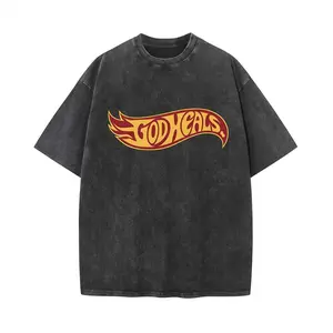 Men's Heavyweight 230gsm Cotton Vintage Washed T-Shirt - Dual-Sided "with God All Things Possible" & Cross Print, Loose Fit Hip Hop Streetwear, Suitable for all seasons - classic styles, fun graphic tee shirts, base layers, casual streetwear