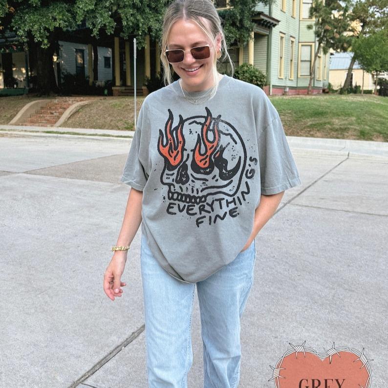 Comfort Colors Everything Is Fine Shirt Skull Tee Boho Vintage Tee Trendy Graphic Tee Skull Rebel Rock n Roll Grunge Edgy Outfit Boho Hippie