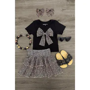 Black Cheetah Print Ruffle Skirt Set