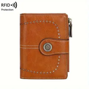 Retro-Style RFID Blocking 1 PC PU Leather Wallet - Large Capacity, Anti-Theft, Multi-Functional, Zipper Closure - Solid Color, Holds Passport, Credit Cards, and Cash for Women's Everyday Use