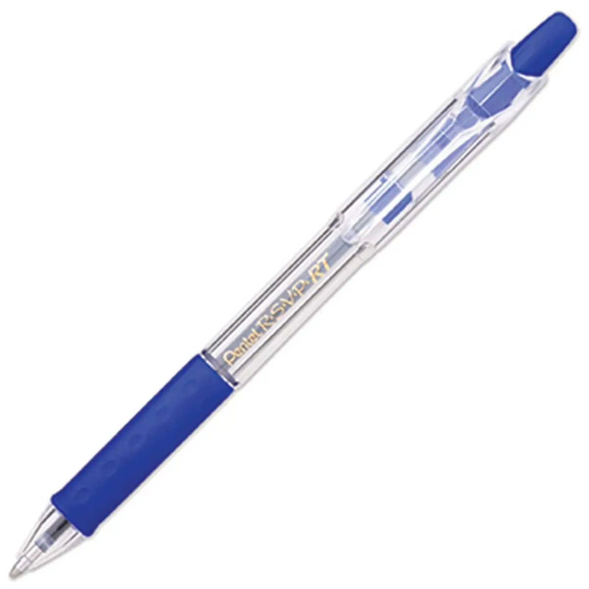 Pentel R.S.V.P. Rt Blue Retractable Ballpoint Pen - Writing Tools, Medium Point, Stainless Steel Durable Tip, Transparent Design, 59% Recycled Content, Consistent Line, Latex-Free Grip, Refillable Pen (Pentel Of America PENBK93C)