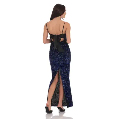chinese dress ladies Luxurious Cowl Neck Sequin Maxi Dress Champagne