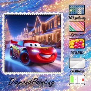 5D-DIY, high-grade velvet canvas, diamond art, Diamond Art Tools, diamond painting kit, red racing car, Christmas lights AB diamonds, crystal diamonds, perfect home decoration, handmade diamond art painting kit, special craft diamond art kit