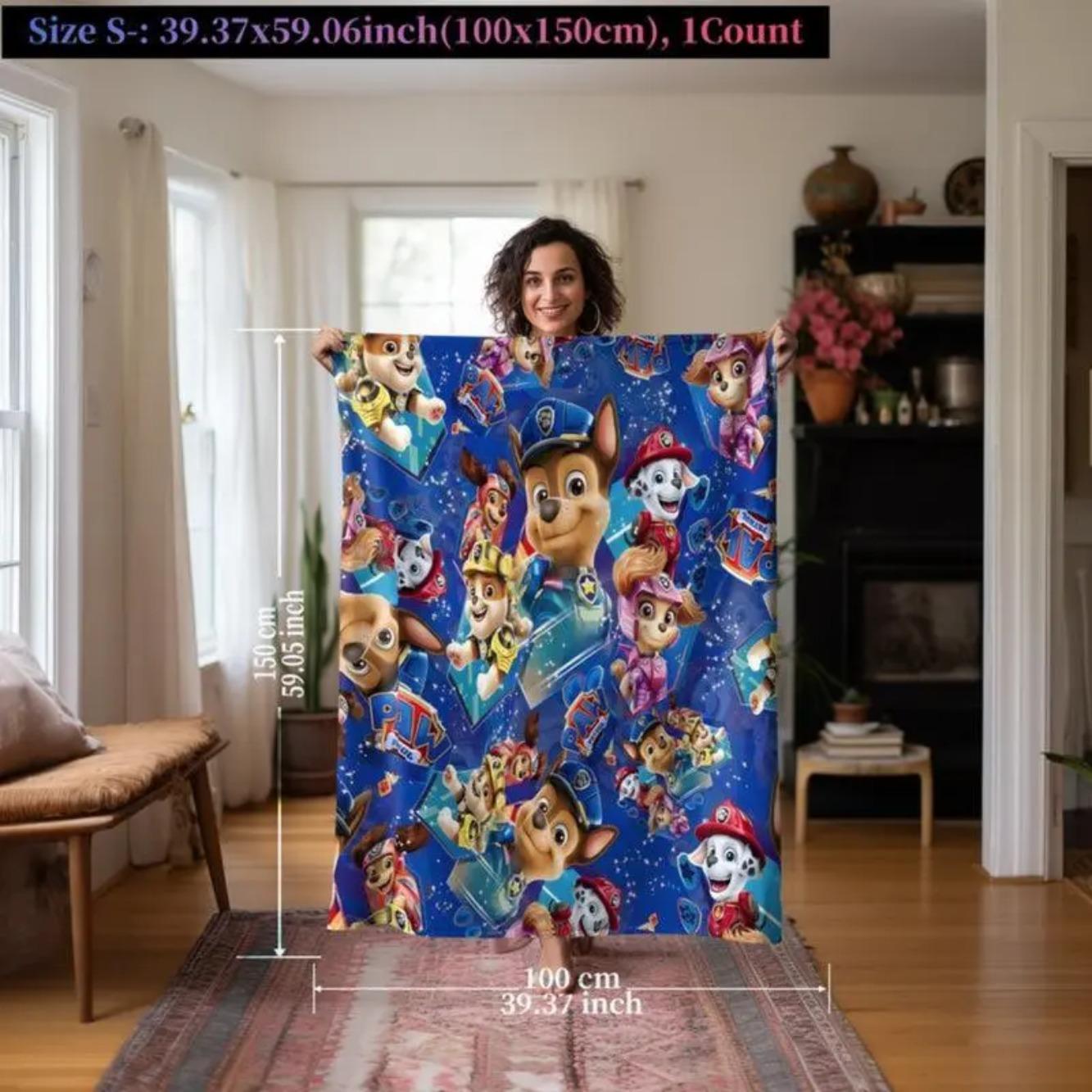 Paw Patrol Kids Blanket Soft Flannel Throw With Cartoon Puppy Print Lightweight Cozy Plush For Bed Sofa Travel All Seasons Toddler Boys Girls Birthday Holiday Gift Cute Decorative Blanket