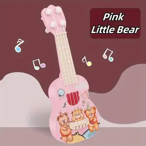 Safe Playable Kids Ukulele Musical Toy String Instrument Educational Learning Guitar for Preschool Boys Girls 3-12 Years Home Music Fun Cross-Border Preschool Musical Instrument Gift Teddy Bear