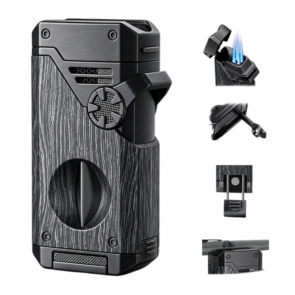 (Gas Not Included) 5-in-1 Quad Flame Butane Lighter, Windproof Refillable Lighter with Adjustable Flame, EDC tool for Outdoor & Daily Use, Great Gift for Men, Dad, Boyfriend, Business, Gift Box Included