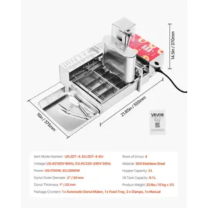 VEVOR Commercial Automatic Donuts Machine, 4 Rows Donuts Making Equipment, 240 pcs/hour Electric High Power Doughnut Maker, Stainless Steel Frying Auto Fryer, with Intelligent Control