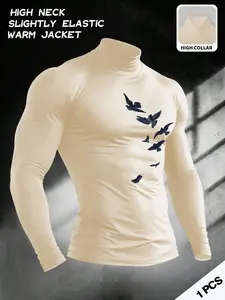 Men's High Neck Long Sleeve Slim Fit Warm Top, Casual Fashion Thermal Shirt for Fall & Winter, Comfortable and Stylish Men's Clothing